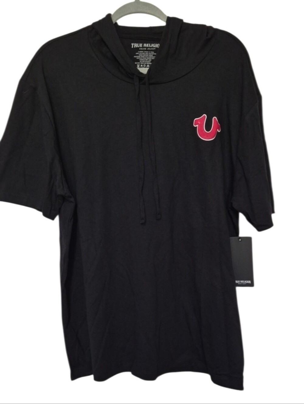 True Religion Buddha Hoodie Tee Jet Black Red Graphic Size L NWT